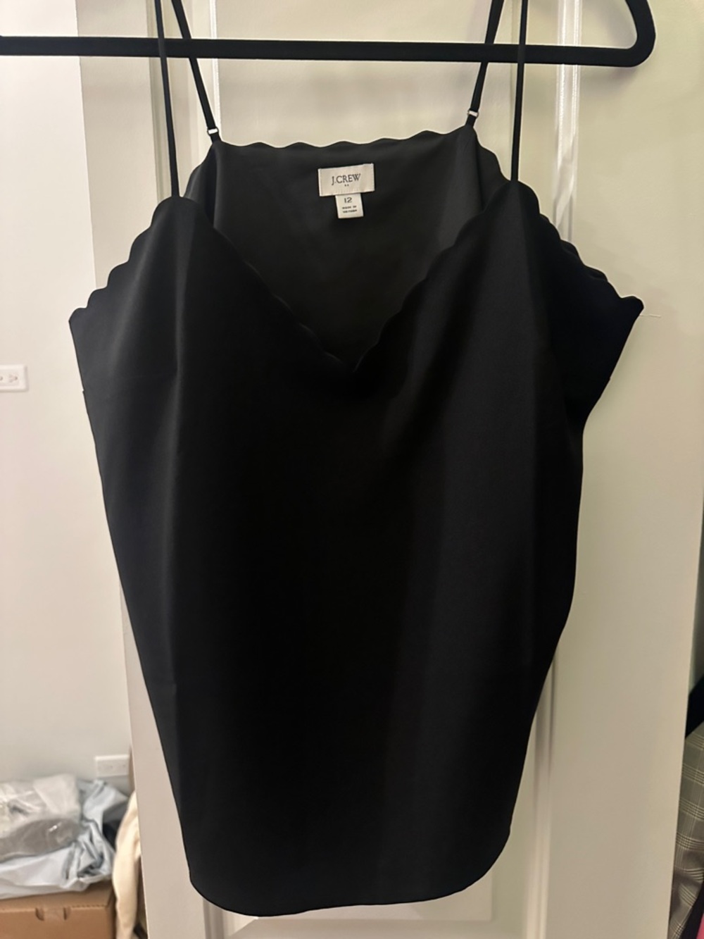 J. Crew Black Scallop-Edge Silk Cami